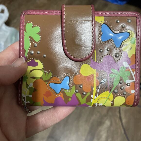 Fossil Handbags - Vintage Fossil  Tri-Fold Wallet Butterfly Garden Pattern Pink Brown